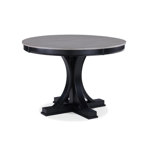 Yuru Dining Table, 44 Inch, Round Light Gray Top, Modern Black Wood - BM340189