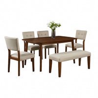 Goko Dining Bench, Earthy Yellow Fabric Seat, Brown Wood Legs, 42 Inch - BM340190