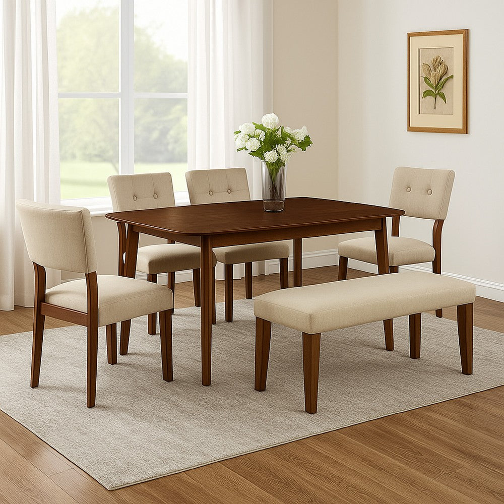 Goko Dining Table, 59 Inch Brown Wood Top, Round Tapered Legs - BM340192