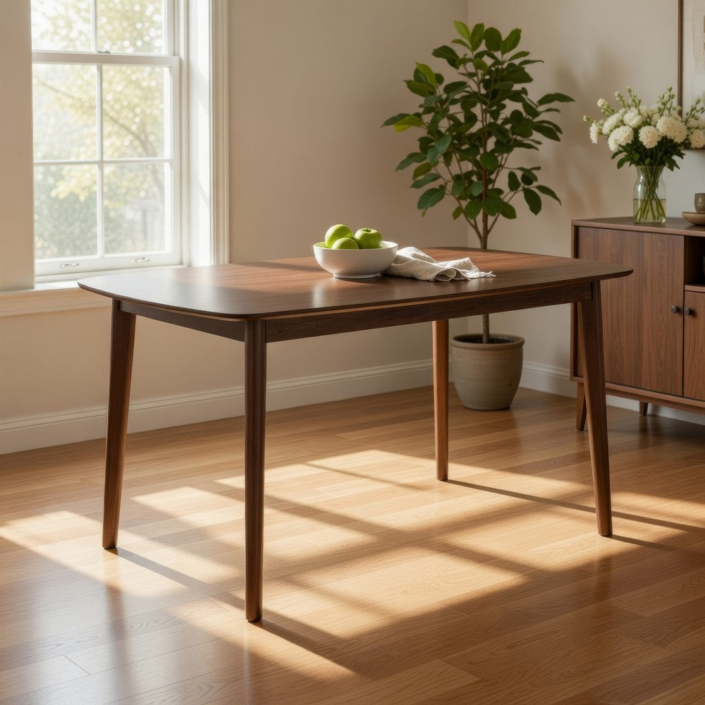 Goko Dining Table, 59 Inch Brown Wood Top, Round Tapered Legs - BM340192