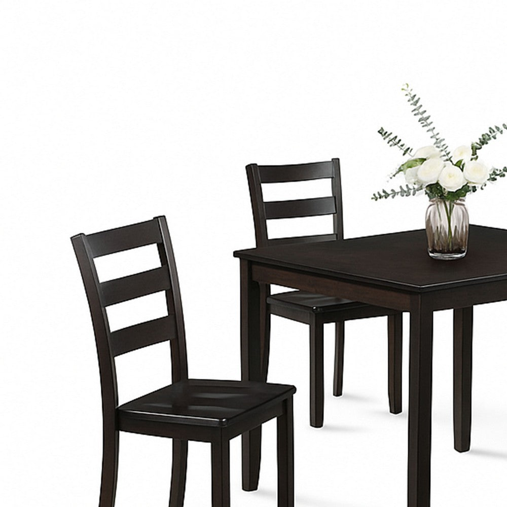 Hamo 5pc Dining Table and 4 Chairs Set, Espresso Brown, Ladder Backrest - BM340195