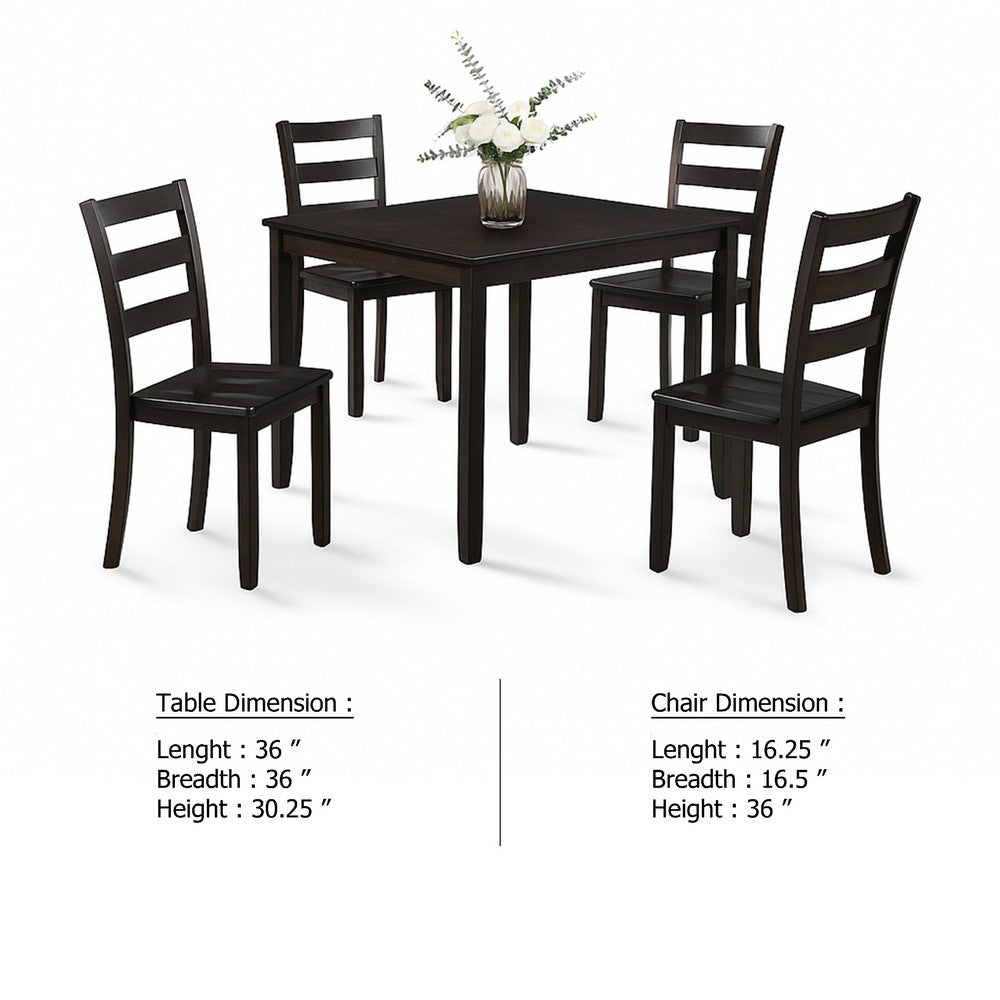 Hamo 5pc Dining Table and 4 Chairs Set, Espresso Brown, Ladder Backrest - BM340195
