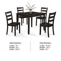 Hamo 5pc Dining Table and 4 Chairs Set, Espresso Brown, Ladder Backrest - BM340195