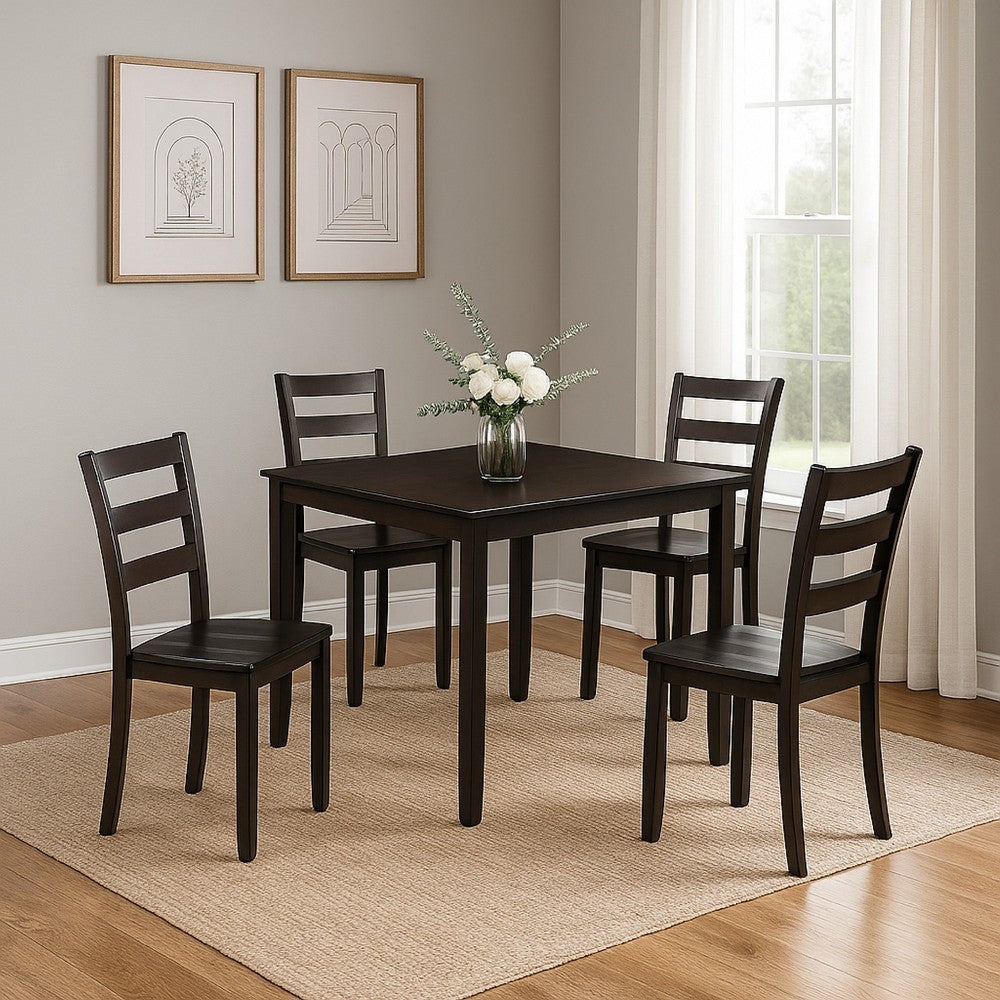 Hamo 5pc Dining Table and 4 Chairs Set, Espresso Brown, Ladder Backrest - BM340195