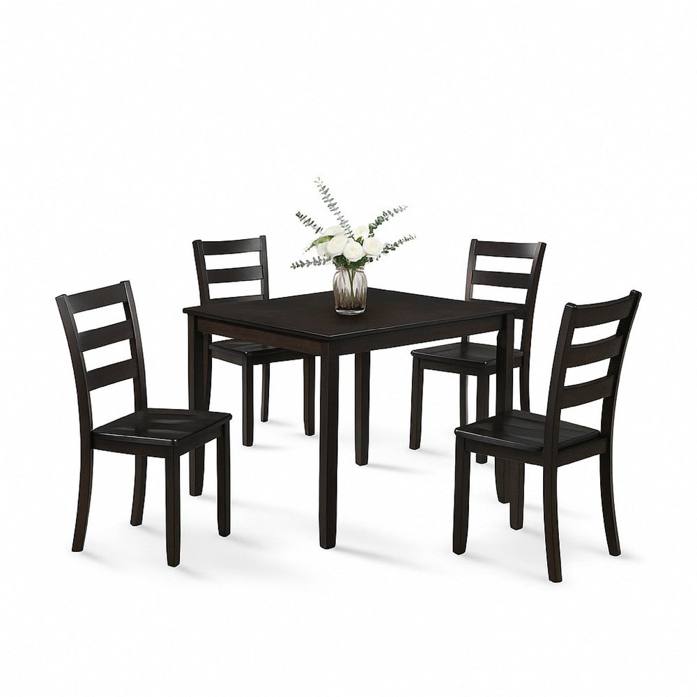 Hamo 5pc Dining Table and 4 Chairs Set, Espresso Brown, Ladder Backrest - BM340195