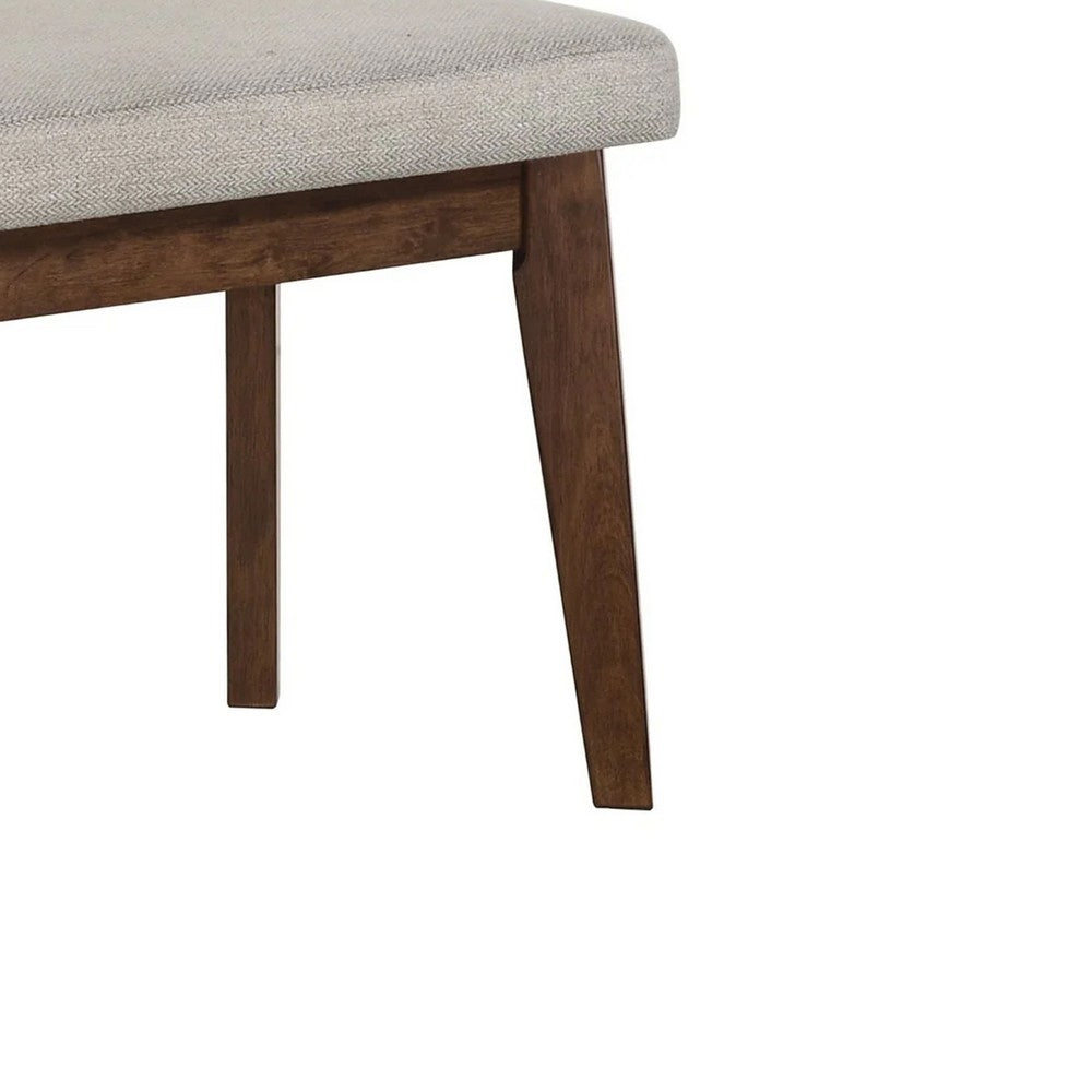 Lere Dining Bench, Beige Fabric, 45 Inch Antique Style Brown Wood - BM340198