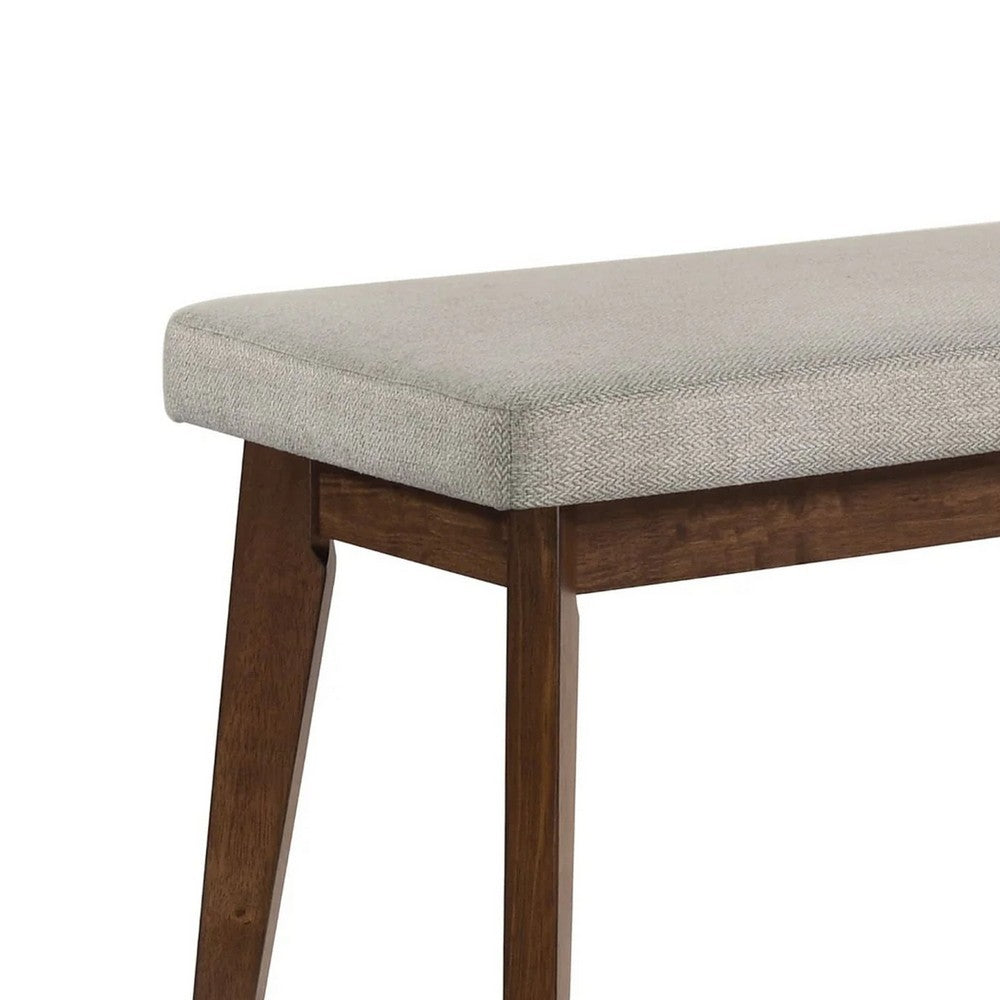Lere Dining Bench, Beige Fabric, 45 Inch Antique Style Brown Wood - BM340198