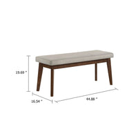 Lere Dining Bench, Beige Fabric, 45 Inch Antique Style Brown Wood - BM340198
