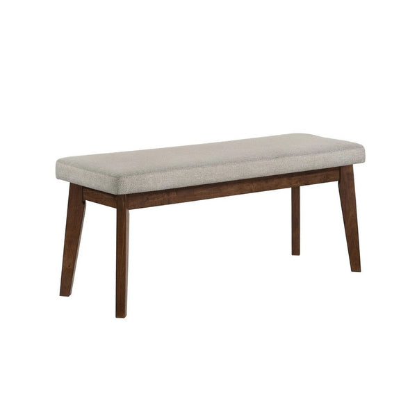 Lere Dining Bench, Beige Fabric, 45 Inch Antique Style Brown Wood - BM340198