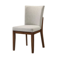 Lere Dining Chair Set of 2, Beige Fabric, Antique Style Brown Wood - BM340199