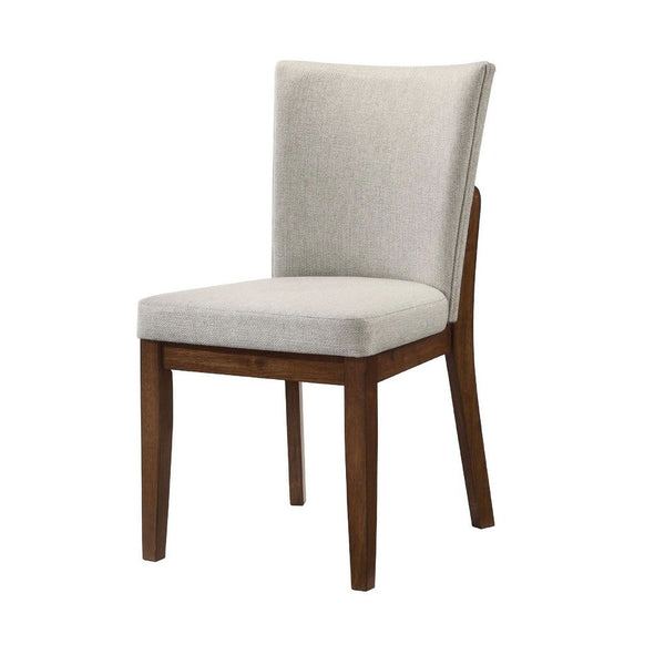 Lere Dining Chair Set of 2, Beige Fabric, Antique Style Brown Wood - BM340199