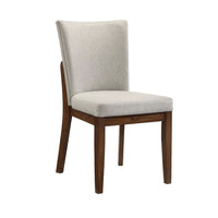 Lere Dining Chair Set of 2, Beige Fabric, Antique Style Brown Wood - BM340199