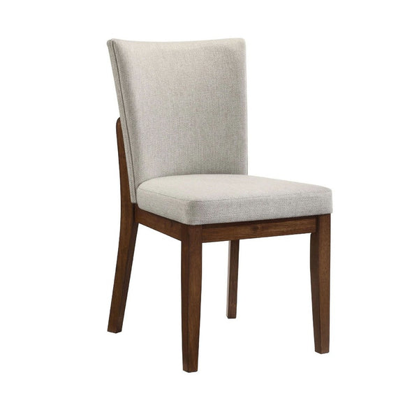 Lere Dining Chair Set of 2, Beige Fabric, Antique Style Brown Wood - BM340199