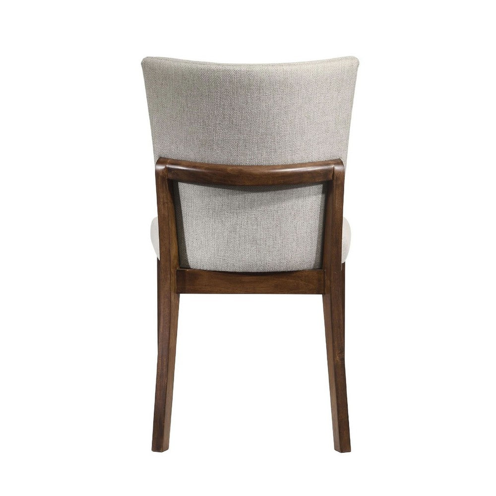 Lere Dining Chair Set of 2, Beige Fabric, Antique Style Brown Wood - BM340199