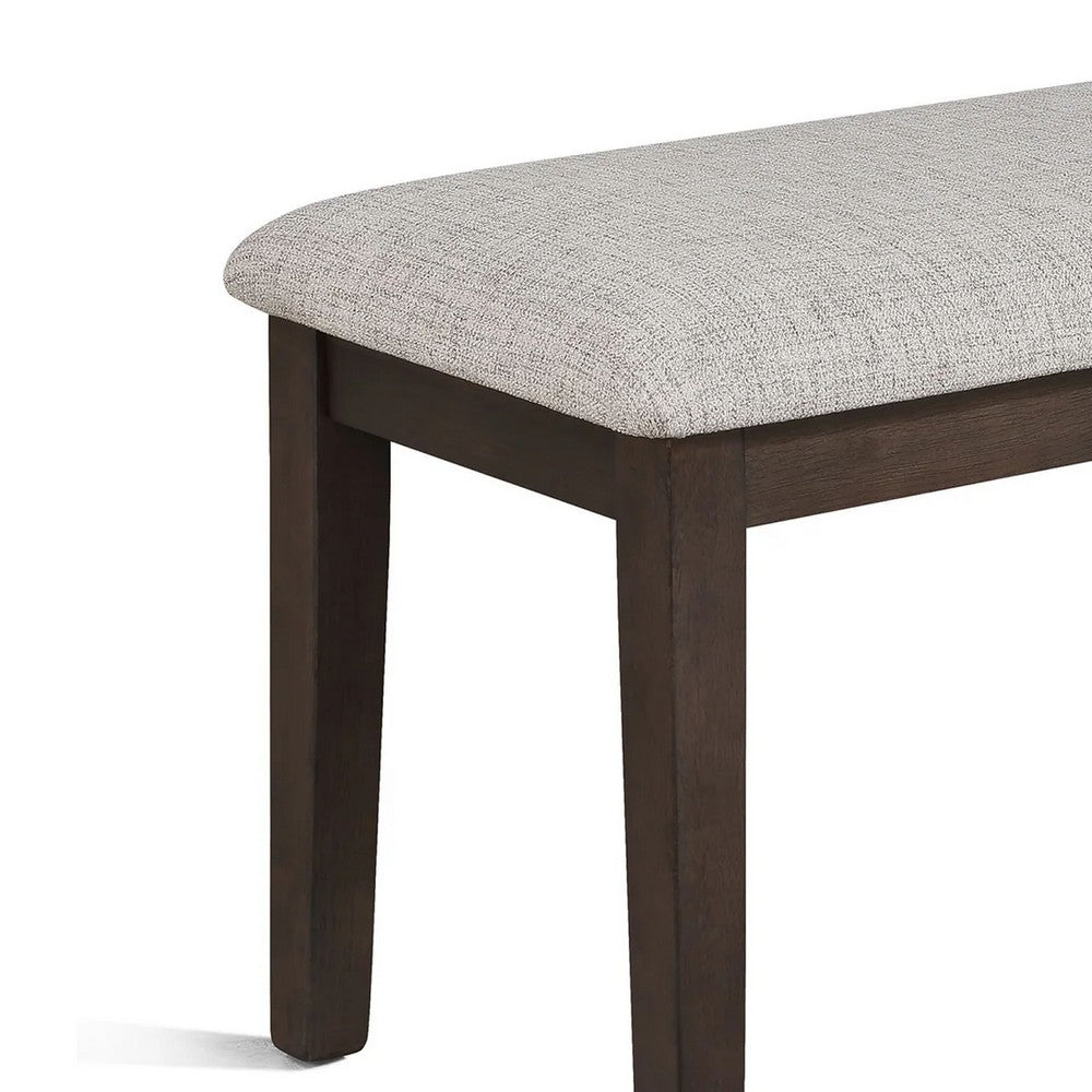 Wogy Dining Bench, Off White Fabric, Brown Wood Legs, 46 Inch - BM340201