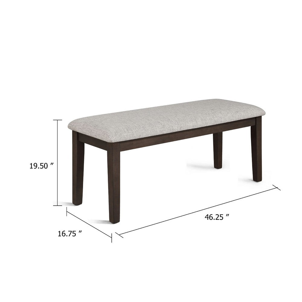Wogy Dining Bench, Off White Fabric, Brown Wood Legs, 46 Inch - BM340201