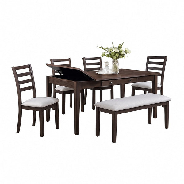 Wogy Side Dining Chair Set of 2, Brown Wood Ladder Backrest, Off White Seats - BM340202
