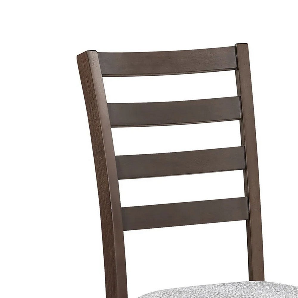 Wogy Side Dining Chair Set of 2, Brown Wood Ladder Backrest, Off White Seats - BM340202