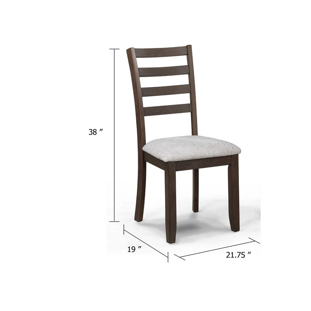 Wogy Side Dining Chair Set of 2, Brown Wood Ladder Backrest, Off White Seats - BM340202