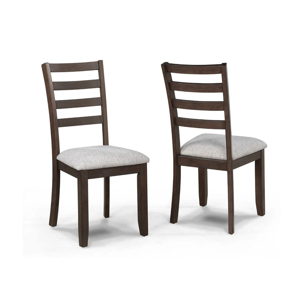 Wogy Side Dining Chair Set of 2, Brown Wood Ladder Backrest, Off White Seats - BM340202