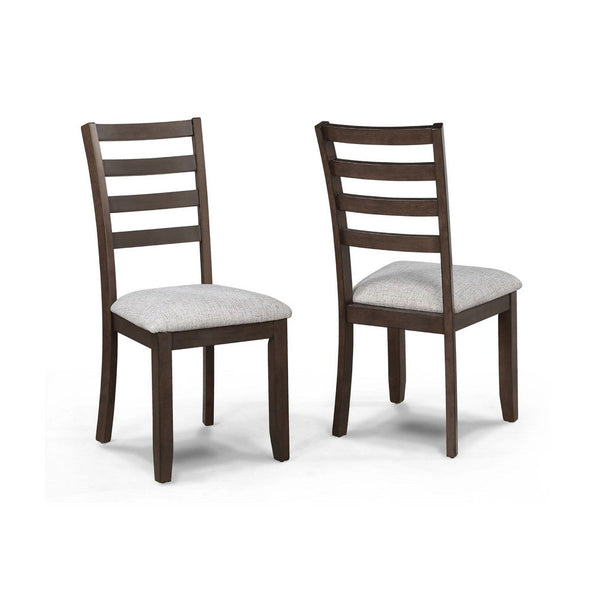 Wogy Side Dining Chair Set of 2, Brown Wood Ladder Backrest, Off White Seats - BM340202