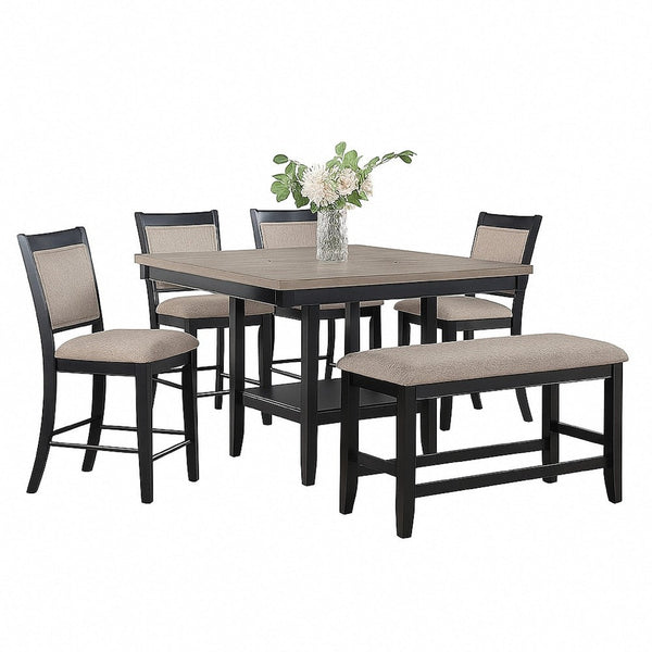 Filu Counter Height Dining Bench, Black Wood, Light Gray Linen, 40 Inch - BM340206