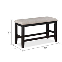 Filu Counter Height Dining Bench, Black Wood, Light Gray Linen, 40 Inch - BM340206