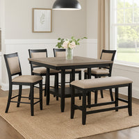 Filu Counter Height Dining Bench, Black Wood, Light Gray Linen, 40 Inch - BM340206