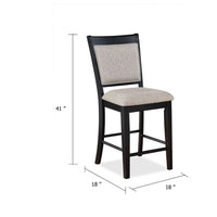 Filu Counter Height Chair Set of 2, Black Wood Frame, Gray Linen Seat - BM340207