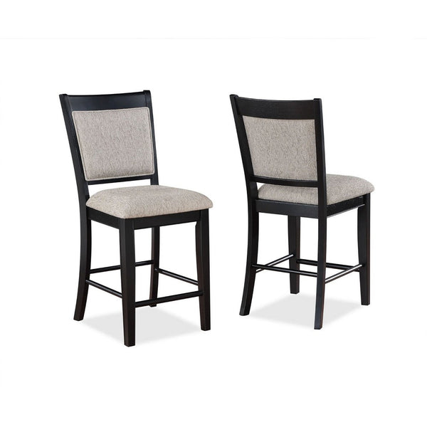 Filu Counter Height Chair Set of 2, Black Wood Frame, Gray Linen Seat - BM340207