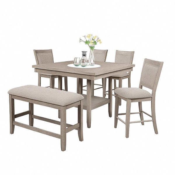 Filu Counter Height Dining Bench, 40 Inch White Oak Wood, Light Gray - BM340209