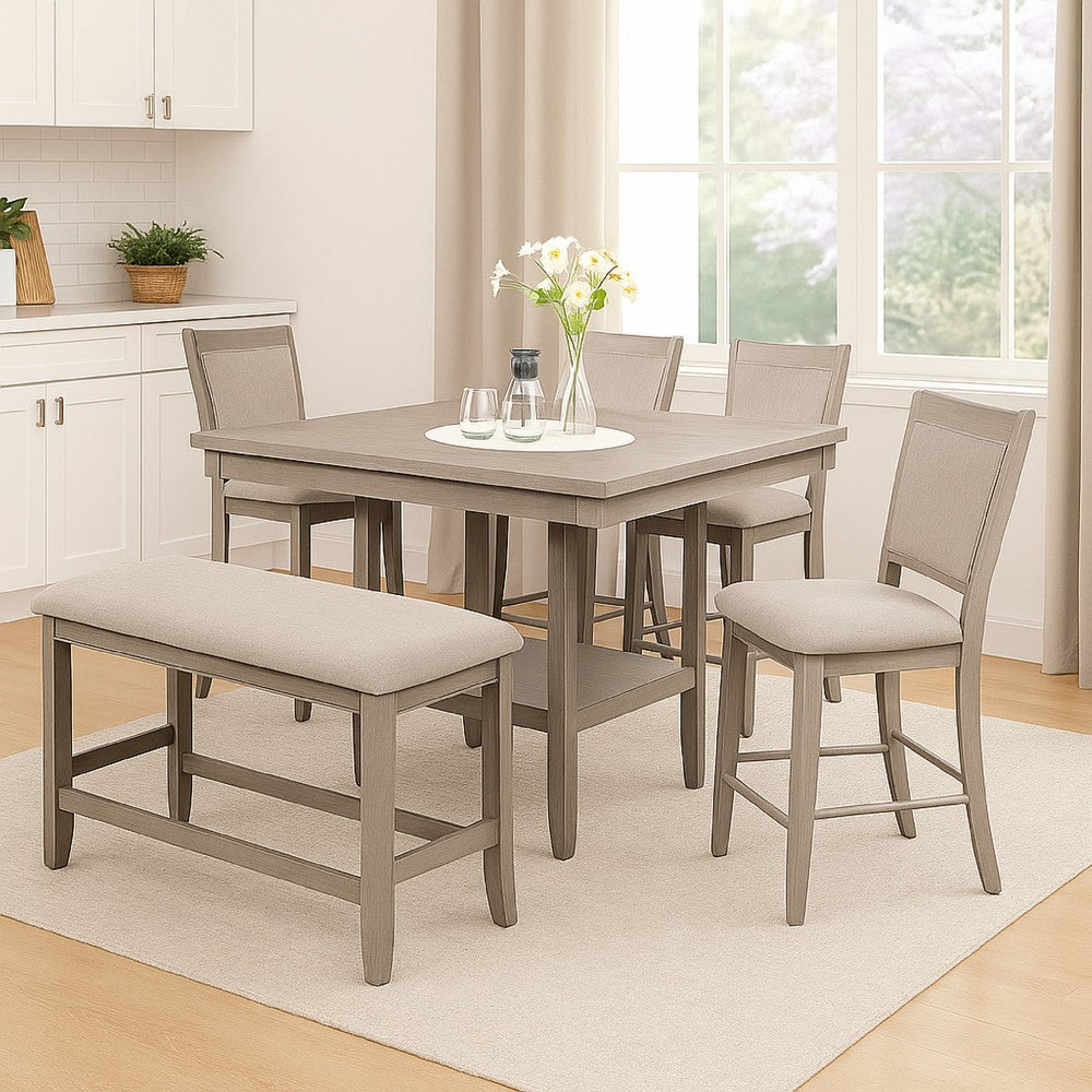 Filu Counter Height Dining Bench, 40 Inch White Oak Wood, Light Gray - BM340209