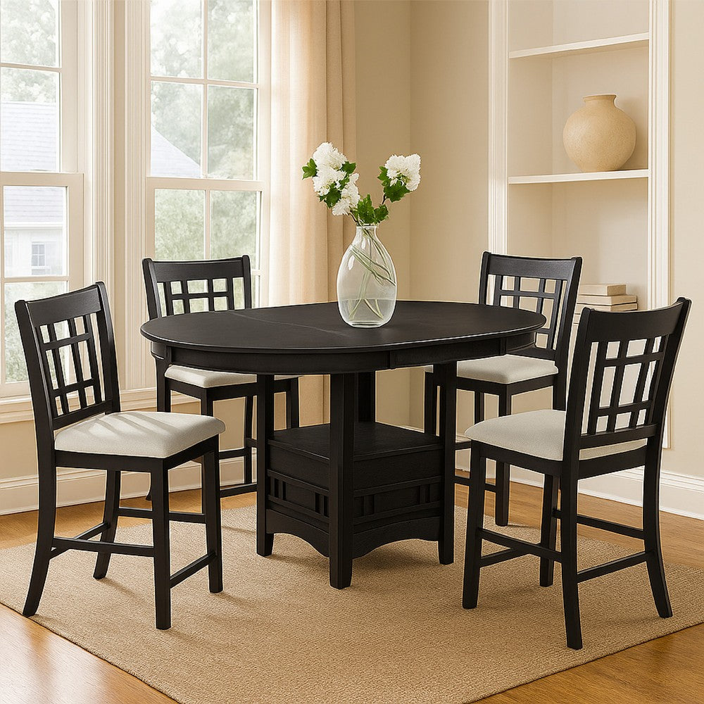 Mipo Counter Height Dining Chair Set of 2, Black Grid Back, White Seats - BM340213