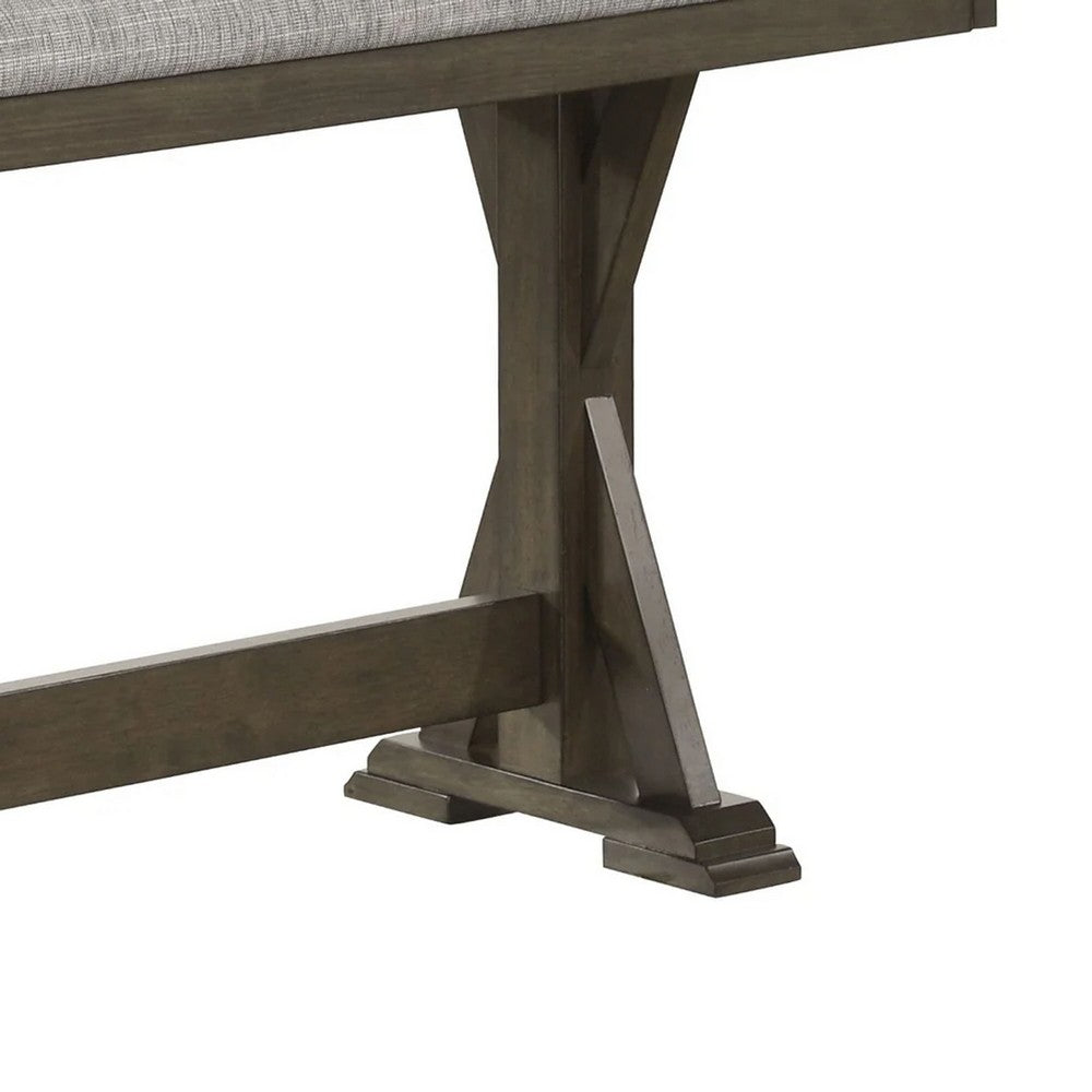 Omal Counter Height Dining Bench, Brown-Khaki Wood, Gray Fabric, 48 Inch - BM340217