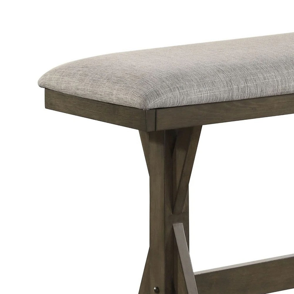 Omal Counter Height Dining Bench, Brown-Khaki Wood, Gray Fabric, 48 Inch - BM340217