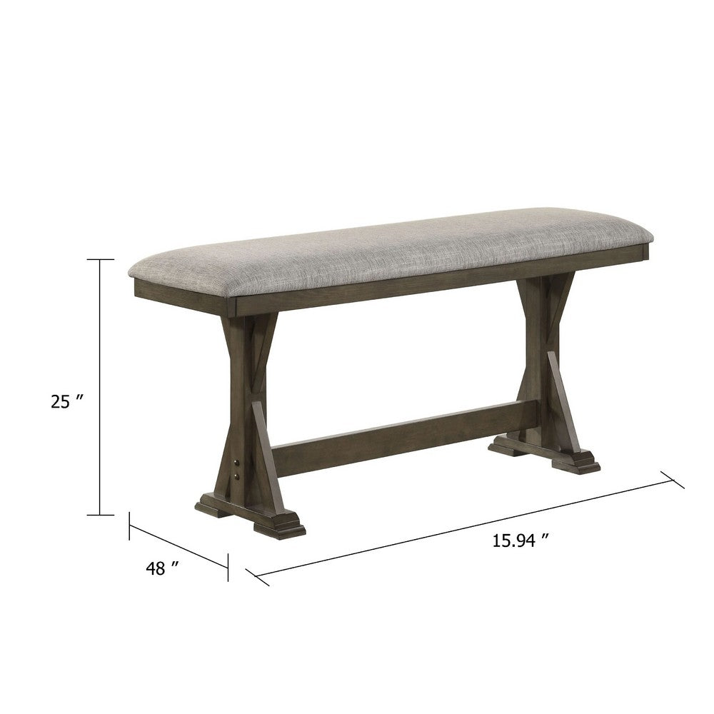 Omal Counter Height Dining Bench, Brown-Khaki Wood, Gray Fabric, 48 Inch - BM340217