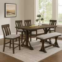 Omal Counter Height Dining Bench, Brown-Khaki Wood, Gray Fabric, 48 Inch - BM340217