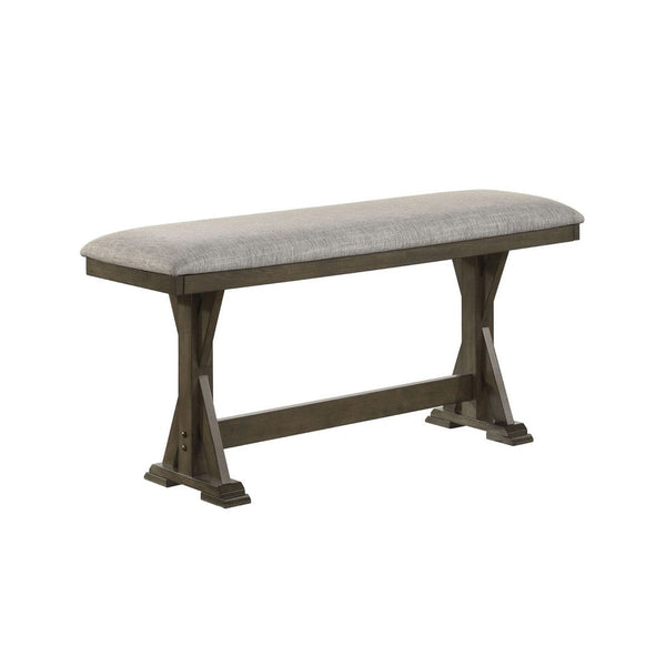 Omal Counter Height Dining Bench, Brown-Khaki Wood, Gray Fabric, 48 Inch - BM340217