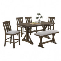 Omal Counter Height Dining Chair Set of 2, Brown Slatted Back, Gray Fabric - BM340218