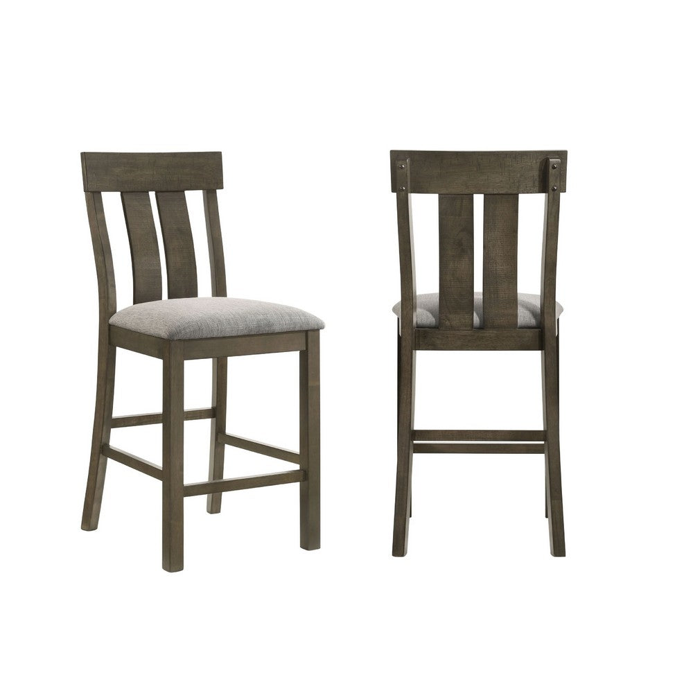 Omal Counter Height Dining Chair Set of 2, Brown Slatted Back, Gray Fabric - BM340218