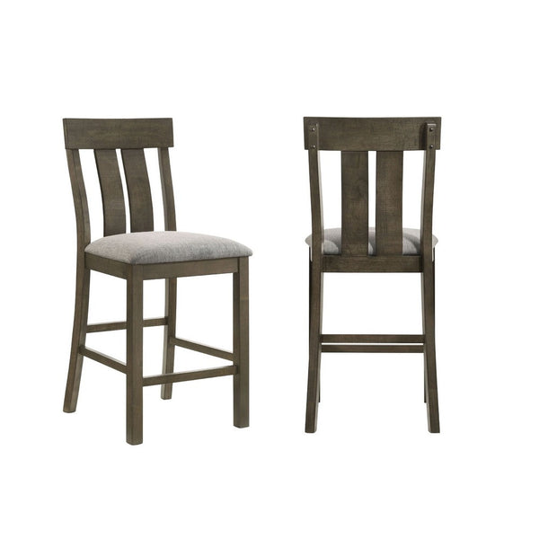 Omal Counter Height Dining Chair Set of 2, Brown Slatted Back, Gray Fabric - BM340218