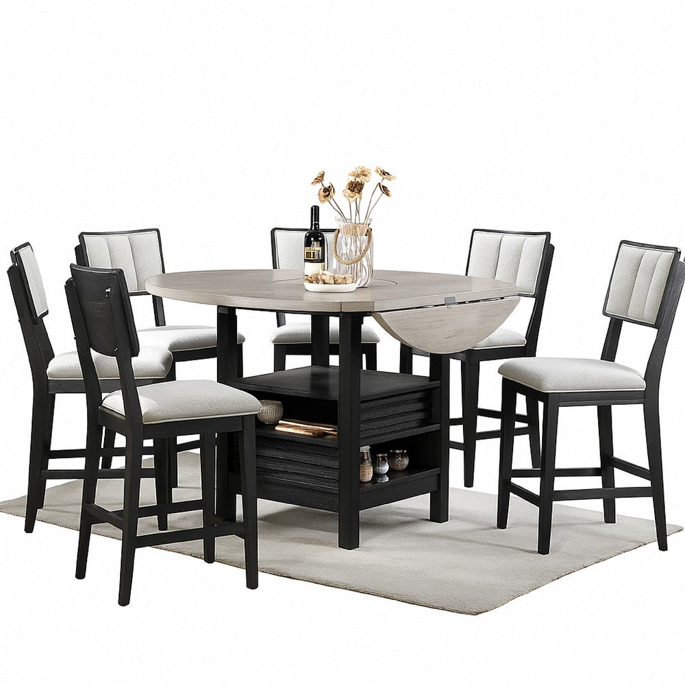 Kliu Counter Height Chair Set of 2, Light Gray Fabric, Black Wood Frame - BM340219