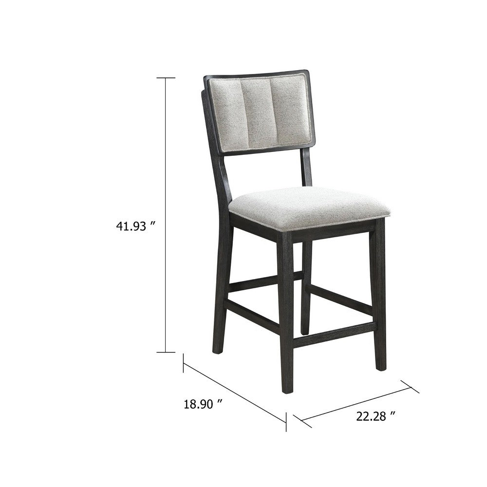 Kliu Counter Height Chair Set of 2, Light Gray Fabric, Black Wood Frame - BM340219