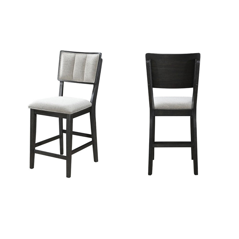 Kliu Counter Height Chair Set of 2, Light Gray Fabric, Black Wood Frame - BM340219