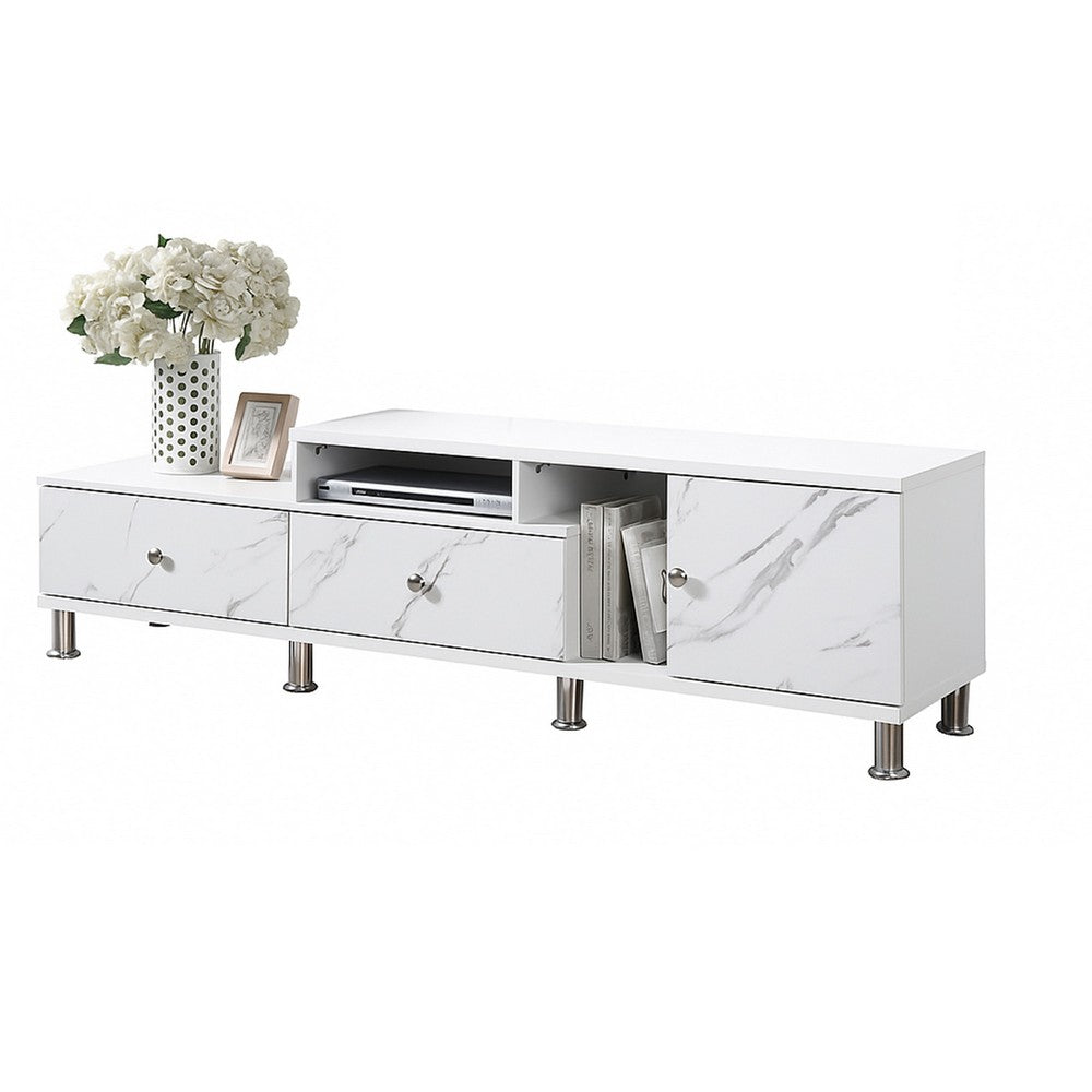 Hopo TV Stand Media Cabinet, 2 Drawers, Cabinet, White Faux Marble, 71 Inch - BM340221