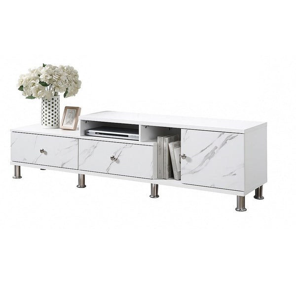 Hopo TV Stand Media Cabinet, 2 Drawers, Cabinet, White Faux Marble, 71 Inch - BM340221