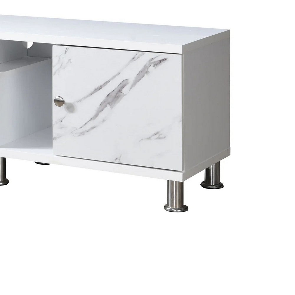 Hopo TV Stand Media Cabinet, 2 Drawers, Cabinet, White Faux Marble, 71 Inch - BM340221
