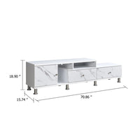 Hopo TV Stand Media Cabinet, 2 Drawers, Cabinet, White Faux Marble, 71 Inch - BM340221