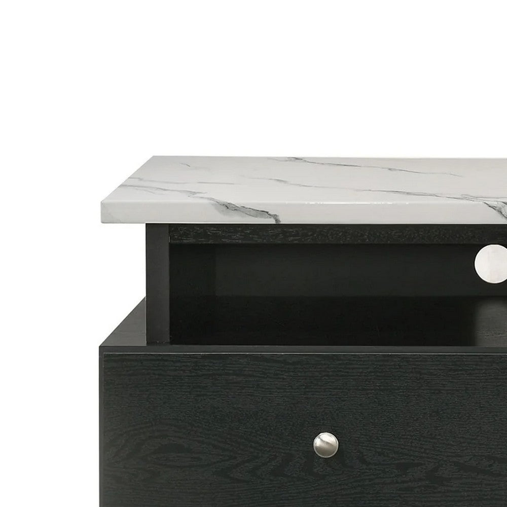 Fiaz 71 Inch TV Stand Media Cabinet, 3 Drawers w 2 Shelves, White Top - BM340222