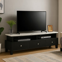 Fiaz 71 Inch TV Stand Media Cabinet, 3 Drawers w 2 Shelves, White Top - BM340222